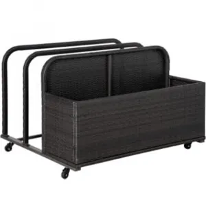 Patio Poolside Float Storage Basket with Wheels, Outdoor Wicker Poolside Float Storage, Pool Storage Organizer, PE Rattan Outdoor Rolling Pool Caddy for Floaties, Life Vests, Beach Balls, Toys