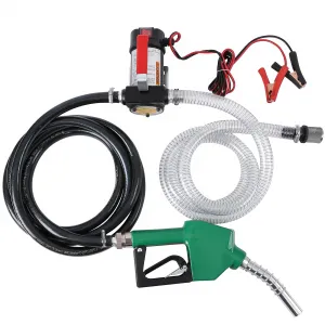 12V DC Electric Fuel Transfer Pump Kit, 10GPM/40LPM Portable Self-Priming Fuel Transfer Extractor Pump Kit with Aluminum Automatic Nozzle, 360 Swivel Connector, Green