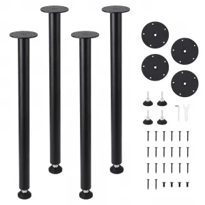 28" H Adjustable Table Legs, Metal Table Legs, Furniture Legs for Desk, Heavy Duty Pipe Legs for Office Table, Dining Table, Computer Table and Countertops, (Black, Set of 4)