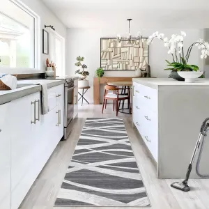 Runner Rug 2x6 Washable Rug Runner Modern Abstract Entryway Runners Soft Non Slip Hallway Runners Wave Print Low Pile Non-Shed Foldable Mat for Bedroom Bedside Kitchen Laundry Dark Grey