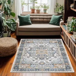 Vintage Area Rug for Living Room, 10x13ft Area Rug, Soft Washable Traditional Print Distressed Farmhouse Rugs for Bedroom, Indoor Floor Accent Carpet, Non Slip Rug Pad for Home, Office, House Decor