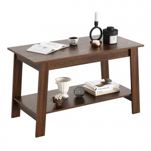 Coffee Table, Coffee Table for Living Room, Modern Farmhouse Coffee Table with Storage Shelf, 2-Tier Living Room Table Rectangular Center Table, Home Office Industrial Cocktail Tables, Light Walnut