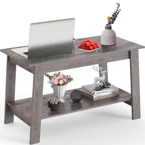 Coffee Table, 2-Tie Rustic Wood Living Room Tables with Open Rectangular Storage Compartment, 2024 New Coffee Tables for Living Room, Outdoors, Home Office, Bedroom, Easy Assembly, Gray