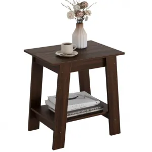 End Table, Small Side Table, Nightstand With 2-Tier Storage Shelf, Wood Bedside Table, Narrow Side Table Living Room, Side Table for Small Spaces, Bedroom, Entryway, Farmhouse, Walnut