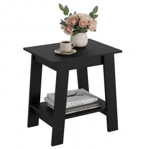 End Table, Small Side Table, Nightstand With 2-Tier Storage Shelf, Wood Bedside Table, Narrow Side Table Living Room, Side Table for Small Spaces, Bedroom, Entryway, Farmhouse, Black