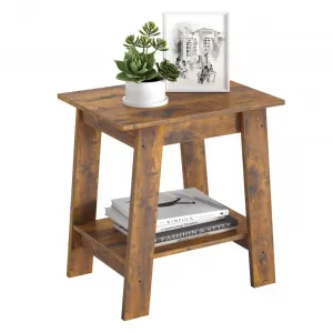 End Table, Small Side Table, Nightstand With 2-Tier Storage Shelf, Wood Bedside Table, Narrow Side Table Living Room, Side Table for Small Spaces, Bedroom, Entryway, Farmhouse, Rustic Brown