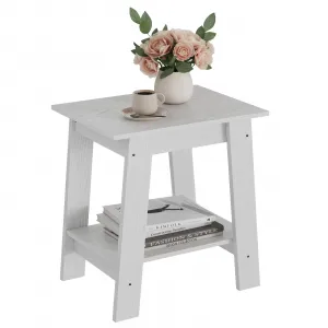 End Table, Small Side Table, Nightstand With 2-Tier Storage Shelf, Wood Bedside Table, Narrow Side Table Living Room, Side Table for Small Spaces, Bedroom, Entryway, Farmhouse, White