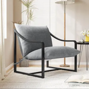 Mid-Century Modern Sling Accent Chair, Comfy Fabric Living Room Chairs with Heavy Duty Metal Frame, Lounge Reading Armchair for Living Room Bedroom, Easy Assembly, Gray