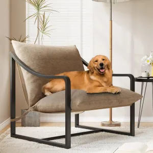 Mid-Century Modern Sling Accent Chair, Comfy Fabric Living Room Chairs with Heavy Duty Metal Frame, Lounge Reading Armchair for Living Room Bedroom, Easy Assembly, Beige