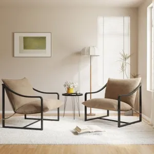 Mid-Century Modern Sling Accent Chair Set of 2, Comfy Fabric Living Room Chairs with Heavy Duty Metal Frame, Lounge Reading Armchair for Living Room Bedroom, Easy Assembly, Beige