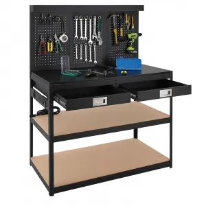 48" x 24" Workbench for Garage,Heavy-Duty Steel Workbench with Pegboard for Workshop,Workbench with 2 Drawers,1000lbs Capacity& 4 AC Power Outlets,Durable 0.48" Hardwood Bench Top Thickness