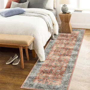 Large Area Rug 10x13 Washable Rug Vintage Floral Rug Non Slip Low Pile Distressed Rug Stain Resistant Rug Indoor Floor Cover for Living Room Bedroom Office