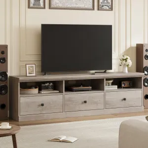 TV Stand for 75 Inch TV, Mid-Century Modern Entertainment Center with Storage Drawer,70" TV Console Media Cabinet with Open Shelves, for Living Room, Gray