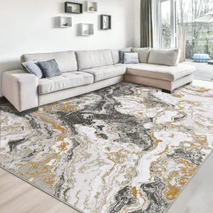 Abstract Grey 10x13 Rugs, Large Marble Rugs for Living Room Soft Low Pile Washable Area Rug Ultra-Thin Bedroom Rug Modern Rugs for High Traffic Areas in Home Dining Room, Grey
