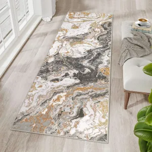 Abstract Grey 2x6 Modern Marble Runner Rug for Hallway Entryway, Washable Rugs Kitchen Runner Rug Abstract Rug Runners Non Slip Ultra-Thin Runner Rug for Porch Bedroom