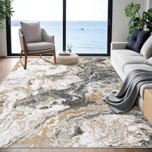 Abstract Grey 6x9 Marble Area Rug, Modern Marble Rugs Luxury Living Room Rugs Boho Area Rug for Bedroom Dinning Room Non Slip Abstract Floor Carpet Indoor