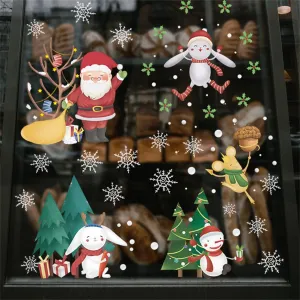 2Pcs Christmas Window Decorations Christmas Window Clings Decals Santa Christmas Tree Snowflakes Snowman Stickers 1 29 x 60cm 2pcs