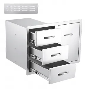 Outdoor Kitchen Drawer Combo 28''W x 20''H x 20''D | Stainless Steel BBQ Access Door with 3 Drawers & Trash Can Storage | Perfect for Outdoor Cooking Station