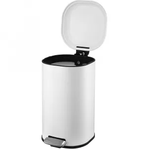 8 Gallon Step Trash Can, Square Fingerprint-Proof Foot Pedal Garbage Can with Soft-Close Lid for Kitchen Bathroom Bedroom Living Room Home Office Dorm, Without Inner Bucket, 30-Liter, White