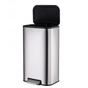 50L/13Gal Heavy Duty Hands-Free Stainless Steel Kitchen Trash Can, Commercial Rectangular Kitchen Waste Bin, with Soft Close Lid & Inner Liner, Fingerprint-Resistant