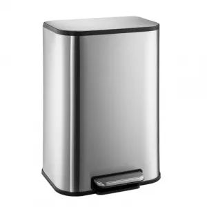 3.2 Gallon/12L Stainless Steel Garbage Can, Small Rectangular Trash Can with Soft Close Lid Foot Pedal & Inner Bucket for Home Kitchen, Bedroom, Living Room, Office