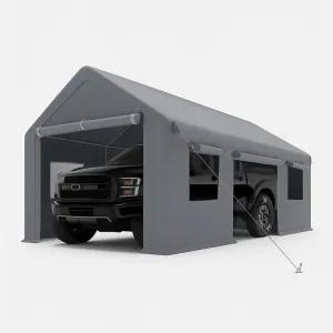 10x20ft Portable Garage Carport Heavy Duty Steel Frame Removable Sidewalls Roll-Up Windows 180G PE Tarp Yellow Outdoor Shelter