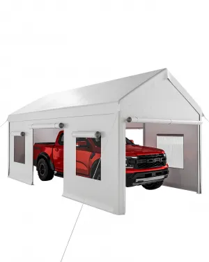 10x20ft Portable Garage Carport Heavy Duty Steel Frame Removable Sidewalls Roll-Up Windows 180G PE Tarp Yellow Outdoor Shelter