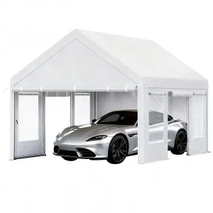 Heavy Duty Carport 13x20 FT Portable Garage with 4 Doors & 4 Windows, Reinforced Galvanized Steel Frame, Waterproof PE Tarp, Roll-Up Mesh Windows, Yellow, Outdoor Shelter for Cars & Gatherings