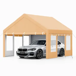 Heavy Duty Carport 13x25 FT Oversized Portable Garage with 4 Doors & 4 Windows, Reinforced Frame, Waterproof PE Tarp, All-Weather Protection, Galvanized Steel, Outdoor Shelter for Cars and Gatherings