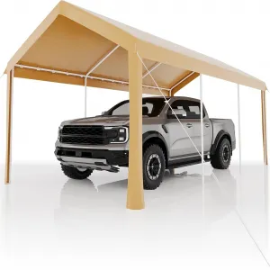 Heavy Duty 10x20 Ft Carport Canopy with Galvanized Steel Frame, Side-Opening Door & Roll-Up Windows, Tear-Proof PE Fabric, Portable Outdoor Shelter for Vehicles & Boats