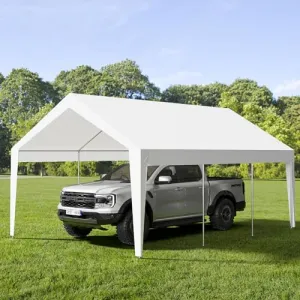 10' X 20' Extra Large Heavy Duty Carport, Portable Garage Shelter with 8 Legs, Garage Tent for Car, Truck, SUV, Car Canopy, White