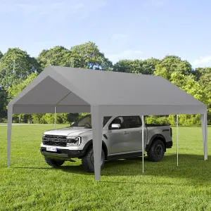 10' X 20' Heavy Duty Carport with UV Resistant Canopy, Powder-Coated Steel Frame, Portable Garage Tent for Car, Bike, Boat, Grey