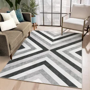 Area Rug 9x12 Modern Rugs for Living Room Non Slip Large Rugs for Bedroom Machine Washable Geometric Area Rug Vintage Carpet for Office, Dining Room, Indoor,Grey