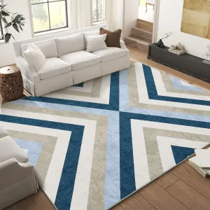 Living Room Rug Washable Rug 8x10 Area Rugs Large Modern Area Rug for Bedroom Indoor Soft Rug Accent Rug Non Slip Low Pile Throw Carpet for Dining Room Office Blue