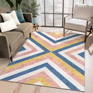 Area Rug 9x12 Modern Rugs for Living Room Non Slip Large Rugs for Bedroom Machine Washable Geometric Area Rug Vintage Carpet for Office, Dining Room, Indoor,pink