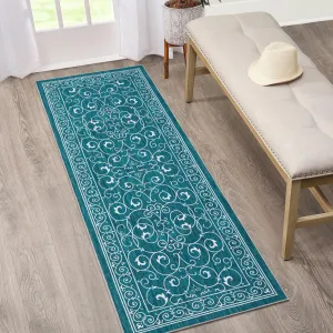 Washable Rugs 2x6 Runner Rug Vintage Floral Living Room Carpet Moroccan Office Rug Low Pile Throw Rugs Modern Area Rug Non-Slip Backing Carpet for Bedroom Distressed Room Decor