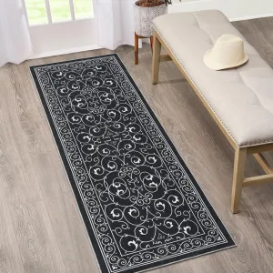 Washable Living Room Rugs 2x6 Runner Rug Moroccan Area Rug for Bedroom Vintage Floral Office Rug Non-Slip Backing Throw Rugs Modern Area Rug Distressed Room Decor Ghothic Rug Black Rug
