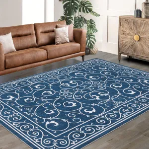 8x10 Rug Washable Rugs Vintage Floral Rug for Living Room Moroccan Office Rug Low Pile Throw Rugs Modern Area Rug for Bedroom Non-Slip Backing Room Decor Distressed Rug