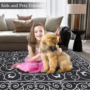 Vintage Entryway Rug 2x3 Rug Non Slip Washable Kitchen Rug Floral Low Pile Rugs Indoor Non Shedding Kitchen Carpet for Bedroom Bathroom Laundry, Black