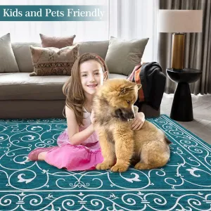 Vintage Entryway Rug 2x3 Rug Non Slip Washable Kitchen Rug Floral Low Pile Rugs Indoor Non Shedding Kitchen Carpet for Bedroom Bathroom Laundry, Teal