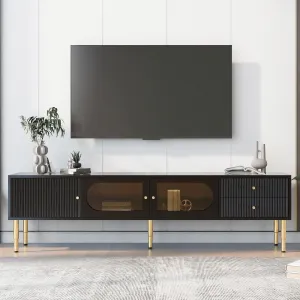 TV Stand With Storage Cabinet Drawers For TVs Up To 80" Black 66.90x13.80x19.70 Inches Easy Assembly