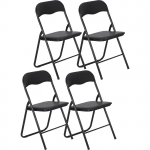 Folding Chairs with Padded Seats, Black Metal Folding Chairs with Non-Slip Feet Pads for Desks Home Office Steel Guest Reception Party Poker Stackable Conference Chairs - Set of 4