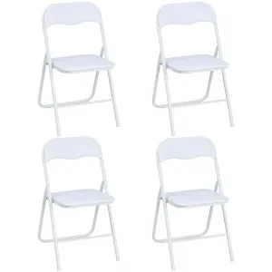 Folding Chairs with Padded Seats, White Metal Folding Chairs with Non-Slip Feet Pads for Desks Home Office Steel Guest Reception Party Poker Stackable Conference Chairs - Set of 4