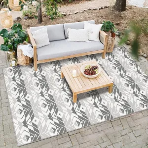 Outdoor Black & White 5×8 Area Rug, Washed Back Print Folding Rug Waterproof Rug Geometric Rug Easy-Cleaning Farmhouse Outdoor Rug for Outdoors Patio Backyard Deck Picnic Beach