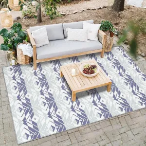 Outdoor Blue & White 9×12 Large Area Rug Washed Back Print Folding Rug Waterproof Rug Easy-Cleaning Farmhouse Outdoor Rug for Outdoors Rv Patio Backyard Deck Picnic Beach Camping