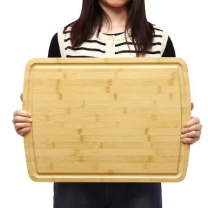 Extra Large Organic Bamboo Cutting Board, Meal Prep & Serving Wooden Cutting Board for Kitchen, Chopping Butcher Block With Juices Groove for Turkey, Meat, Vegetables, Bbq, 20 x 15 In