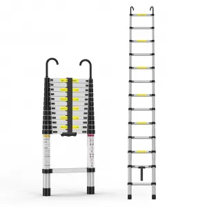 12.5 Ft Telescoping Ladder, 330lbs Capacity Aluminum Extension Ladder with Locking Mechanism and Hook, Portable Folding Ladder, Multi-Purpose Collapsible Ladder for RV, Home, Office