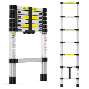 6.6FT Aluminum Telescoping Ladder, Folding Ladder Collapsible Ladder with Non-Slip Feet, Portable Multi-Purpose Extension Ladder for Home, RV, Loft, Outdoor Work
