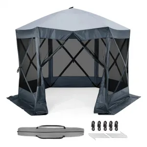 Pop Up Gazebo,10 X 10 Ft Portable Outdoor Camping Pop Up Canopy Screen Tent with Mosquito Netting Gazebo,Waterproof 6 Sidewalls,Ground Stakes,Carry Bag for Lawn, Garden, Backyard(Gray)