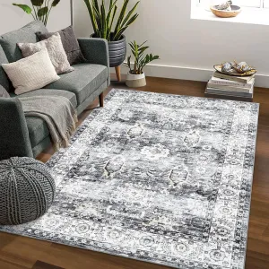 9x12 Living Room Rug Vintage Distressed Floor Cover Indoor Non-Slip Large Throw Carpet Rug Oriental Boho Accent Rug Washable Stain Resistant Rug for Bedroom Nursery Home Office Decor, Grey